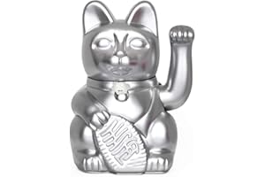 DIMINUTO CIELO Gatto Fortunato Cinese. Gatto portofortuno. Lucky cat. Maneki Neko ARGENTO, M (10x6x15cm)