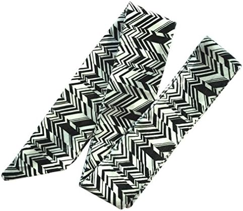DAMILY Twilly Scarf Chic Geometric Print Skinny Velvet Bag Ribbon (Black)