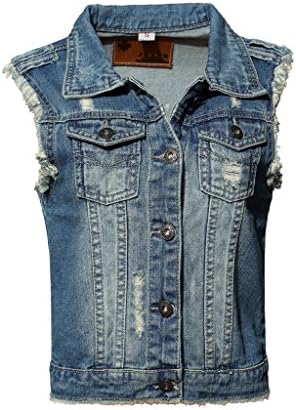Jusian Teenage Girls's Sleeveless Jeans Denim Cardigan Vest Shirt Casual Jacket Tank Tops Medium Blue
