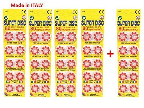 Pack 320 + 80 = 400 fulminantes en aros de 8 tiros para pistolas de juguete. Amorces 8T