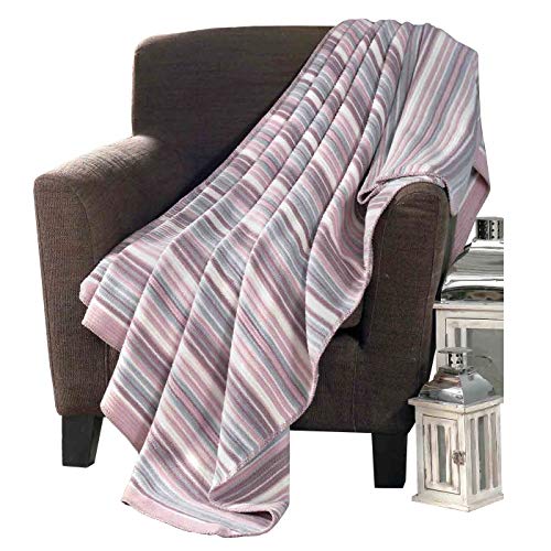 UK Care Direct Luxury Darcy Blanket - Pink and Grey Striped Design Throw