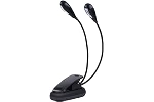 DEMERAS Music Stand Light, Mini Double Arms Clip on Music LED Light, 8 Beads Adjustable Night Reading Lamp with USB Cable for Headboard, Desk, Travel,Assist, Correct