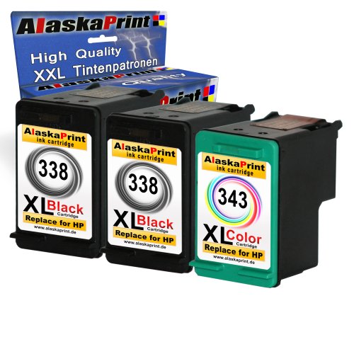 Premium 3er Set Kompatible Tintenpatronen Als Ersatz für HP 338 XL + HP 343 XL für hp photosmart c3180 hp psc 1510 hp psc 2355 (Schwarz , Farbig) 2x338-1x343-hp