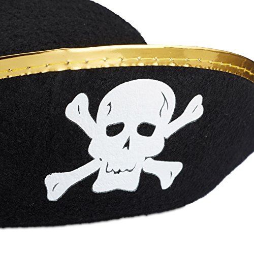 Relaxdays Piratenhut schwarz, Dreispitz, mit Totenkopf, Fasching, Karneval, Einheitsgröße, black - 4