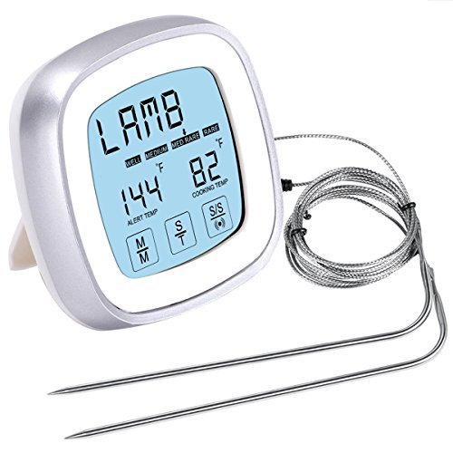 Preisvergleich Produktbild Amir Bratenthermometer Digital, BBQ Grill Thermometer,Touchscreen Ofenthermometer / Digital Bratenthermometer Digital Zeitmesser voreingestellten BBQ Temperaturen für das Kochen,Grill,Backofen,Fleisch ,Türke,Steak( Silber)