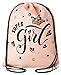 Produktbild Aminata Kids – Turnbeutel Mädchen Supergirl Prinzessin Krone Rosa Schwarz Goldfarben * Strapazierbares Polyester * Kindergartentasche Krönchen Spruch Sportbeutel Rucksack Sporttasche Gymbag