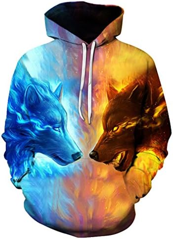 Hangyin Ice Fire Wolf Hoodies 3D Men Women Sweatshirts Pullover Autumn Tracksuits Harajuku Outwear Casual Animal Male Jacket LMS039 M