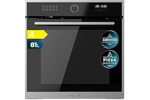 Cecotec Einbaubackofen Multifunktion 60 cm Bolero Hexa AF316000 Edge A 3400W, 81L Kapazität, 11 Funktionen mit Airfryer Master, Pizza Master, Steam Asisst, Steam EasyClean, 3D Cooking, Defrost