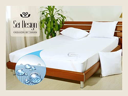 Sei Design® AQUA-STOP Matratzenschoner mit Frottiergewebe, Wasserundurchlässige Matratzenauflage mit einer 4- Gummibändern –Befestigung. (schneeweiß, 60×120) - 2