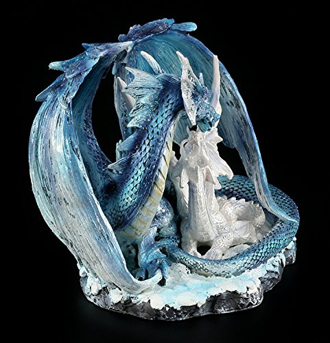 Drachen Figur – Mutter mit Jungem weiß-blau - 7