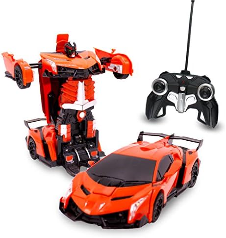 Raging Bull RC Toy Transforming Robot Remote Control (27 MHz) Super Sports Car with 1 Button Transformation, Realistic Engine Sounds and 360 Speed Drifting 1:14 Scale (Orange)