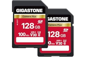 GIGASTONE 128GB SDXC Speicherkarte 2er-Pack, Kamera Plus, bis zu 100 MB/s, für Videoaufnahmen mit Digitalkameras von Canon Olympus, V30 UHS-I U3 Klasse 10