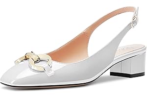 NobleOnly Mujer Bajos Chunky Ancho Gatito Heel Cuadrada Punta Sandalias Correa Tobillo Slingback Slip-on Pumps de Boda Fiesta Dress Zapatos