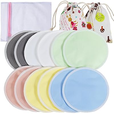 Lictin 12 PCS Coussinets d'Allaitement Lavables et Réutilisables en Fibres de bambou organique, de Grande Taille 12 CM/4.7", avec 1 Sac à Linge et 2 Sac de Rangements