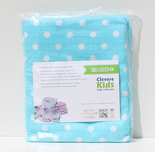 Clevere Kids Mulltücher Set 12 Stück Mix Jungen oder Mädchen Spucktücher Mullwindeln - 4
