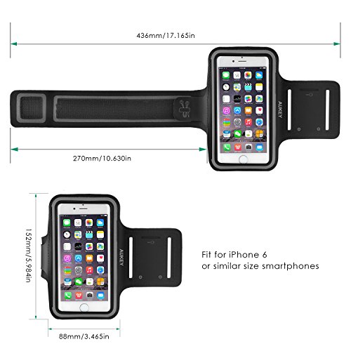 AUKEY PC-T4 Fascia da Braccio Sportiva Universale 5'' con Cinturino regolabile per Smartphone meno di 5 pollici come iPhone 6 / 5s / 5c / 5 , Samsung , HTC , Xiaomi , Huawei ecc per Jogging / Palestra / Running, Nero