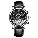SSQ-CXO Herren Sportuhr, mechanische Uhr Edelstahl Tourbillon Vollautomatik, Mode einfaches Design Circularoy Dial 30 Meter wasserdichte Armbanduhr