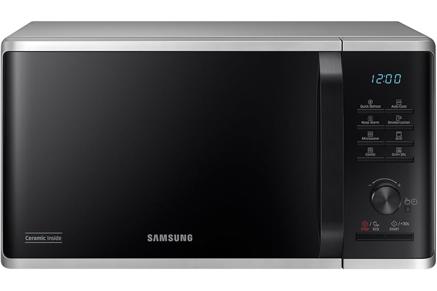 Samsung MG23K3515CSE1 Crispy Cooking Microwave Oven with Gilding Plate Included, Automatic Programmes, Quick Defrost, Capacity: 23L, Colour: Silver, WxHxD: 49 x 27.5 x 39 cm