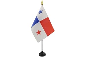 AZ FLAG - Panama Table Flag 4'' x 6'' - Panamanian Mini Desk Flag 100% Polyester 15 x 10 cm - Office Mini Banner with 10'' Pole - Golden Spear