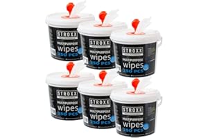 ‎STROXX STROXX Wet Cleaning Cloths (6 Buckets of 250 Pieces) in Dispenser Bucket - Wiper Bowl for Workshop, Commerce, Car, Motorcycle & Household - Removes Oils, Greases, Glues, Paints, Tar & Smudges