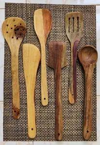 R Crafts Handmade Wooden Non-Stick Serving And Cooking Spoons Kitchen Tools Utensil, Set Of 5