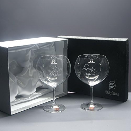 la galaica Set/Case of 2 crystal glasses for gin tonic, collection GRABADO - custom engraving with names, date, etc.