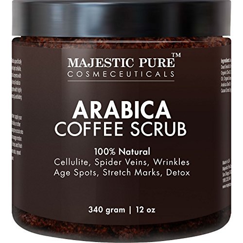 Majestic Pure Kaffeepeeling aus Arabica-Kaffee, 340 g, 100 % natürliche Hautpflege, hilft gegen Cellulite, Dehnungsstreifen, Besenreiser, Akne, Ekzeme, Altersflecken & Krampfadern, natürliche Entgiftung für die Haut