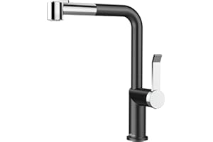 APPASO Kitchen Sink Mixer Tap, Kitchen Taps with Pull Out Spray, 360 ° Swivel Kitchen Taps Mixers with Dual Function Sprayer (L Shape, Chrome and Black)