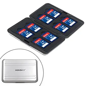 Honsky 16 Slot Aluminium Waterproof UHS-I SD Micro SD SDHC SDXC TF Secure Digital Memory Card Carrying Case Holder Wallet Organizer Box Keeper for Computer Camera Media Storage Organization (Silver)