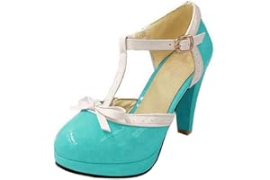 LUXMAX Ladies Rockabilly Shoes Platform T-Bar Court Shoes Patent Mary Jane Heels