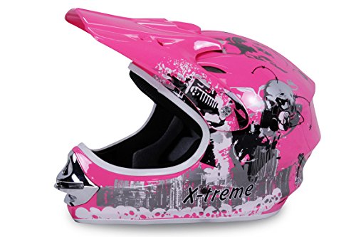 Motorradhelm Kinder Cross Helme Sturzhelm Schutzhelm Helm für Motorrad Kinderquad und Crossbike Modell Design 2015 in pink (Small)