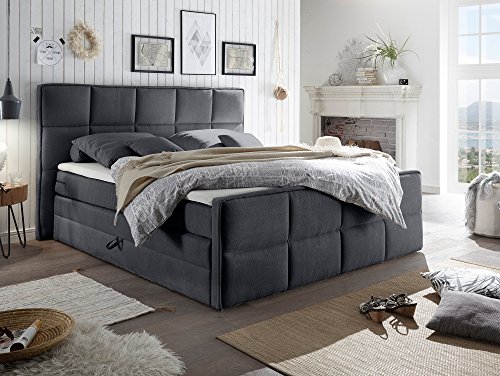 Preisvergleich Produktbild ALAN Boxspringbett / Doppelbett mit Bettkasten, grau