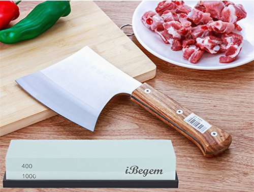 iBegem Schleifstein für Messer, Doppelseitiger Messerschärfer, Wetzstein Wasserstein Abziehstein mit Rutschfestem Halter, mit Körnung Grob 400 / Fein 1000, 180 * 60 * 30 mm (400/1000 Körnung) - 7