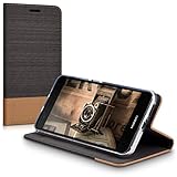 kwmobile Hülle für Huawei Nova - Bookstyle Case Handy Schutzhülle Textil mit Kunstleder - Klapphülle Cover Anthrazit Braun - 