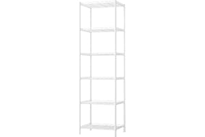 Forthcan Scaffalatura a 6 Ripiani,con Pannelli PP, in Metallo Regolabile in Altezza,Salvaspazio,Portaoggetti a 6 Ripian,Scaffale da Soggiorno e Cucina,Bianca,42 * 30 * 150cm