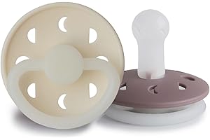 FRIGG Faza księżyca, silikonowy smoczek na noc, 2 sztuki, symetryczny smoczek w kształcie wiśni, nie zawiera BPA, wyprodukowany w Danii (Cream Night/Twilight Mauve Night, rozmiar 2 (6-18 miesięcy))