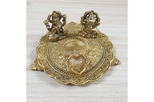 ‎ESTATIONERYHOUSE Laxmi Ganesha Idol Aluminium Gold Plate for Puja Diwali Gifts, Deepawali Decorations, Indian Dhanteras Pooja Lakshmi Ganesha Murti