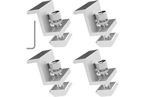 Funnytek Kit de serrage pour panneau solaire, 4 pièces de fixation en Z avec clé hexagonale, support de panneau solaire en aluminium de 35 mm, fixation réglable pour hauteur de module – Argent