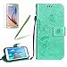 Produktbild Girlyard Lederhülle für Galaxy S5 Mini, Flip Wallet Case Prägung Schmetterling Blumen Muster Schutzhülle PU + TPU Silikon Innere mit Lanyard Strap Handyhülle Standfunktion Karteneinschub und Magnetverschluß Etui Case für Samsung Galaxy S5 Mini Grün