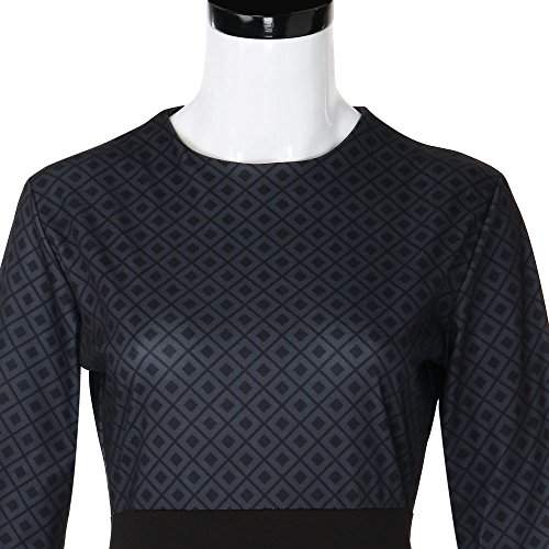 WWricotta Women Patchwork Geometric Print Split High Waist Party Evening Prom Swing Dress(Schwarz, XXL)