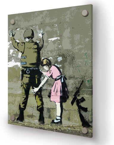 Banksy - Girl Stop &amp; Search Army Officer Street Graffiti Stencil Art, Size: 60" x 40" (150cm x 100cm Approx), Perspex Acrylic Art Print (PERSPEX MOUNT)