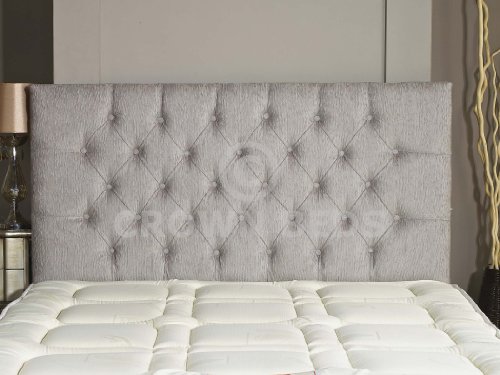 CHESTERFIELD DIAMANTE BUTTON HEADBOARD IN 2ft6,3ft,4ft,4ft6,5ft,6ft !!!!NEW!!!! (LIGHT GREY, 6FT (SUPER KINGSIZE) PLAIN BUTTON)