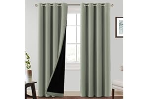 BellaHills 100% Tende Oscuranti con Anelli 2 Pezzi Per Soggiorno, Termiche Isolanti, Anti-Rumore, Tenda Termica Isolante Freddo e Caldo L140 x A260 cm, Salvia Chiara