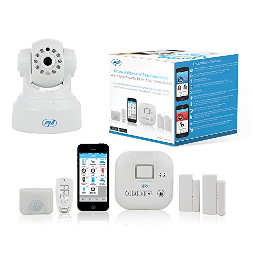 Smart Home, sistema di allarme KIT PNI Smart Home SM400, con camera PNI Smart Home SM460 IP, per app iOS e Android, telecomando, remote arm, disinserimento del sistema, camera Pan & Tilt 720P, registrazione scheda micro SD, rilevazione di movimento