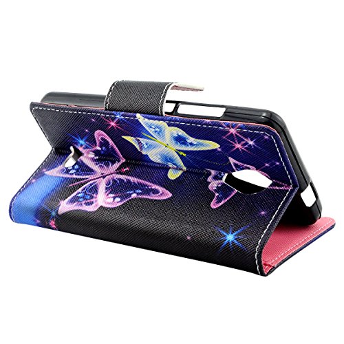 Wiko Freddy Handyhülle, Fraelc® Schutzhülle für Wiko Freddy Hülle Silikon TPU Schutz Lederhülle Backcover Flip Case Wallet Tasche mit Standfunktion Kartenfächer Handytasche für Wiko Freddy – Purple Butterfly Muster - 2