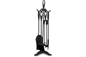Unibos Fireside Companion Set 5 Piece Fireplace Tool Sets Iron Companion Wood Burner Fire Poker Brush Shovel Fire Tong Companion Sets Fire Companion Sets with Stand