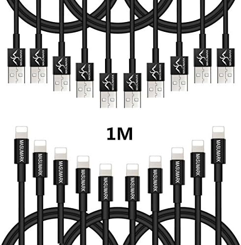 Lightning Cables , MASUMARK Micro Usb Cable 1m (3ft) Micro Usb Cable for iPhone 7/ 7 Plus/ 6S/ 6 Plus/ 6S Plus/ 5S/ 5C/ SE/ iPad Air/ Mini/ iPod Nano 7 7th Gen, iOS 8,9,10 (Black) - 10 Pack