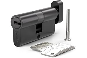 Bwintech 1 pieza 45T/50mm Euro Latón Cilindro, 95mm Thumbturn/Key Barrel Lock con 5 llaves de latón horizontales, tiene antirrobo, antiperforación, antigolpes, antigolpes, negro
