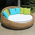 BRISHI Outdoor/Pool Side/Garden/Balcony/Porch/Backyard/Terrace/Patio/Beach/Sofa Sunbed Wicker and Rattan Daybed (Light Brown/White)