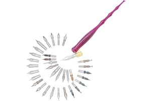 Gullor, Set per calligrafia, con portapenne in resina realizzato a mano con 33 pennini, colore viola